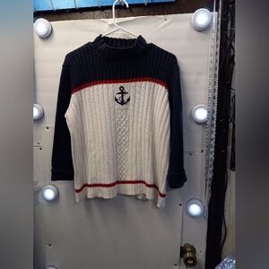 Crazy Horse Anchor Striped Knit Embroidered Preppy Nautical Sweater Novelty Fall